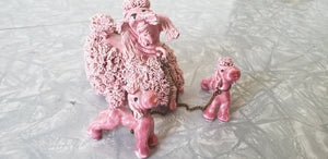 pink poodle family, mother poodle and puppies, spaghetti poodles, mid century poodles, japanese ceramics