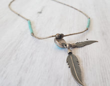 Load image into Gallery viewer, southwestern necklace, first nations necklace, sterling silver and turquoise necklace, feather necklace, native american necklace, aqua blue and silver