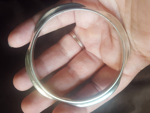 Estate Silver Bangle Bracelet, Modern Silver Bracelet, 1960s 1970s