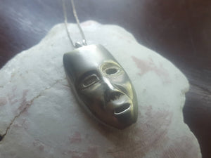 Estate Sterling Silver Drama Mask Necklace and Chain - 1950s  Sterling Silver Chain Evco