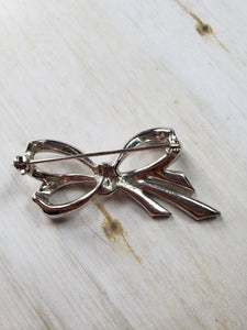 Estate 1960s Rhinestone and Silver Tone Bow Brooch, Mid Century Brooch, Vintage Pin, Estate Finds, Vintage Jewelry