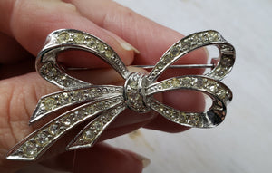 Estate 1960s Rhinestone and Silver Tone Bow Brooch, Mid Century Brooch, Vintage Pin, Estate Finds, Vintage Jewelry